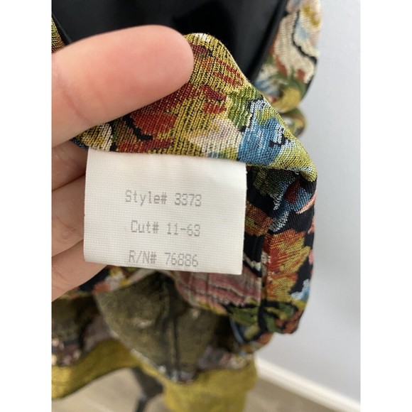 Vintage 80's Dorothy Schoelen Platnium Olive Floral Chic Bib Blouse Jacket Large - Picture 11 of 13